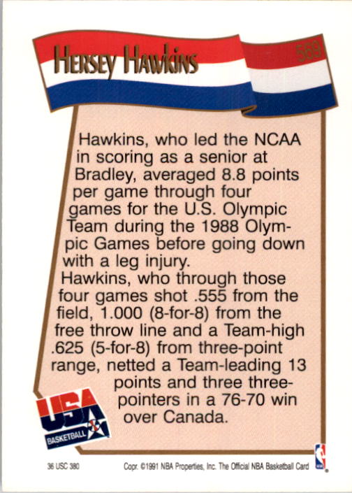 1991-92 Hoops #569 Hersey Hawkins USA back image