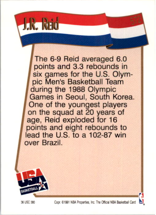 1991-92 Hoops #572 J.R. Reid USA back image
