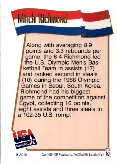 1991-92 Hoops #573 Mitch Richmond USA back image