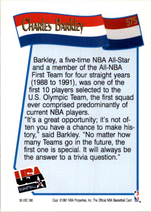1991-92 Hoops #575 Charles Barkley USA back image