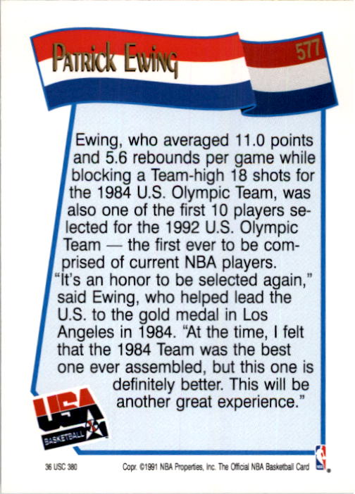 1991-92 Hoops #577 Patrick Ewing USA back image
