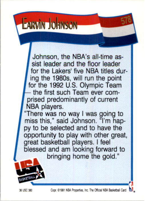 1991-92 Hoops #578 Magic Johnson USA back image