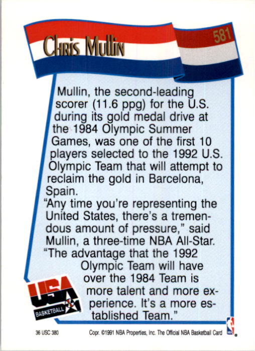 1991-92 Hoops #581 Chris Mullin USA back image