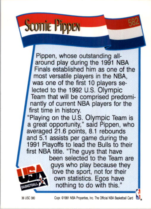 1991-92 Hoops #582 Scottie Pippen USA back image