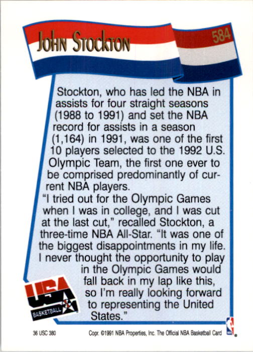 1991-92 Hoops #584 John Stockton USA back image
