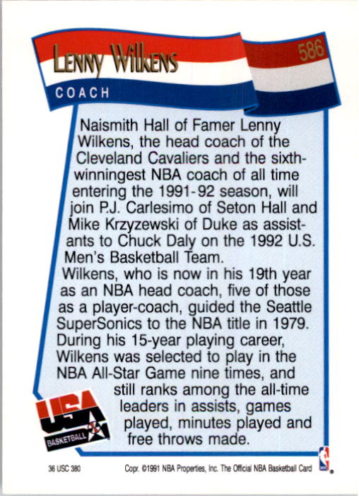 1991-92 Hoops #586 Lenny Wilkens CO USA back image