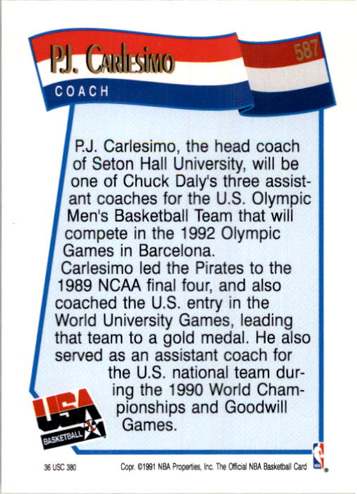 1991-92 Hoops #587 P.J.Carlesimo CO USA RC back image