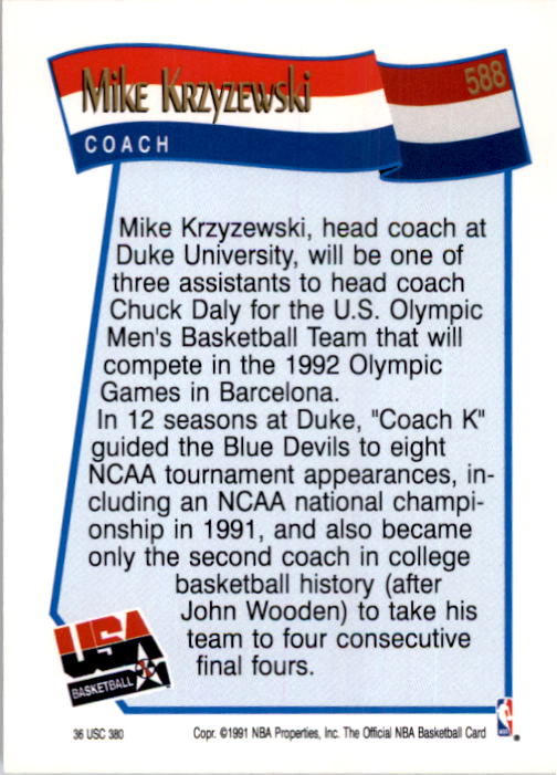 1991-92 Hoops #588 Mike Krzyzewski CO USA RC back image