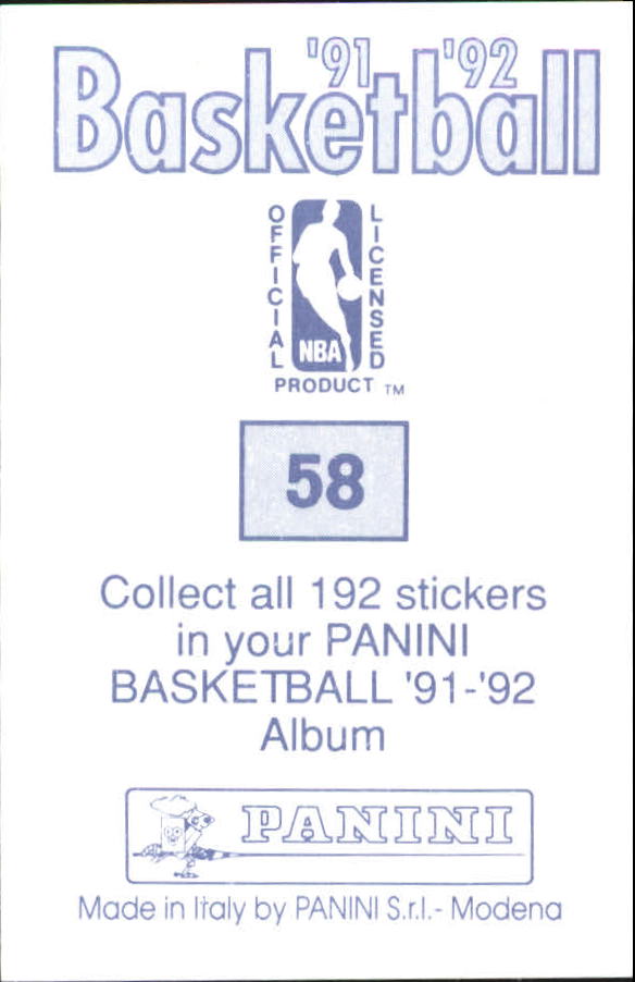 1991-92 Panini Stickers #58 Kenny Smith back image