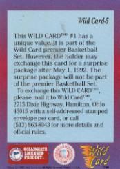 1991-92 Wild Card #5A Surprise Card 1 back image