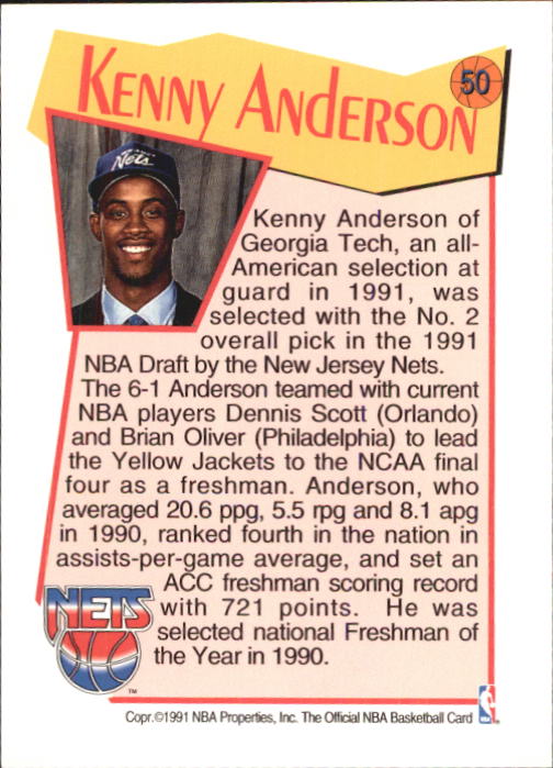 1991-92 Hoops McDonald's #50 Kenny Anderson back image
