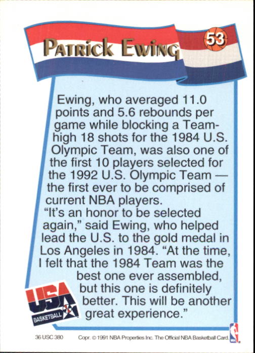 1991-92 Hoops McDonald's #53 Patrick Ewing USA back image