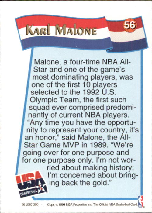 1991-92 Hoops McDonald's #56 Karl Malone USA back image