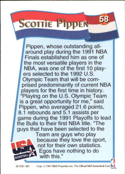 1991-92 Hoops McDonald's #58 Scottie Pippen USA back image