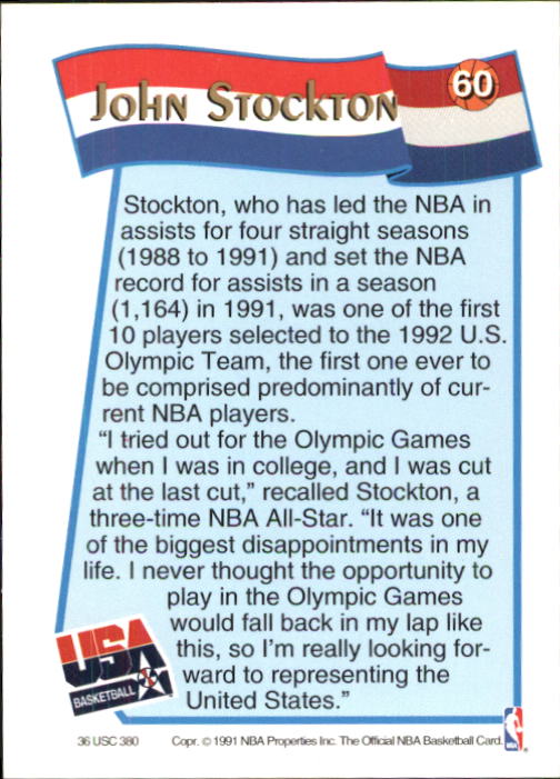 1991-92 Hoops McDonald's #60 John Stockton USA back image