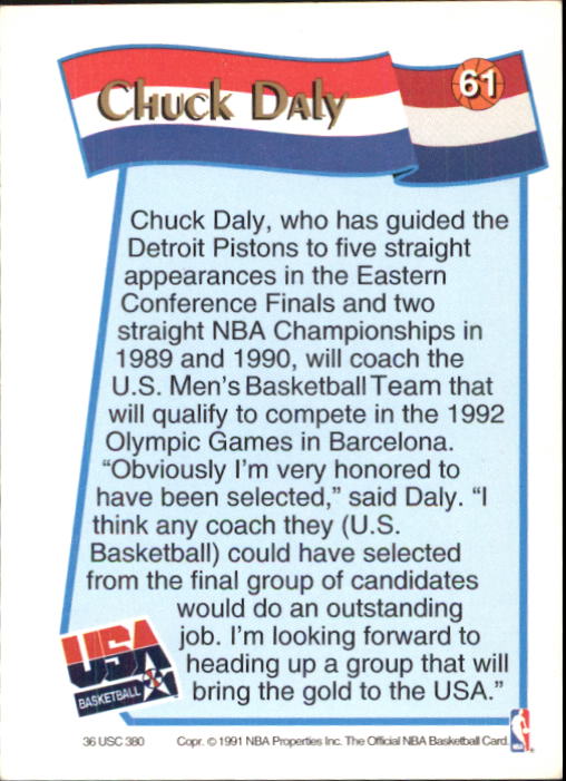 1991-92 Hoops McDonald's #61 Chuck Daly CO USA back image