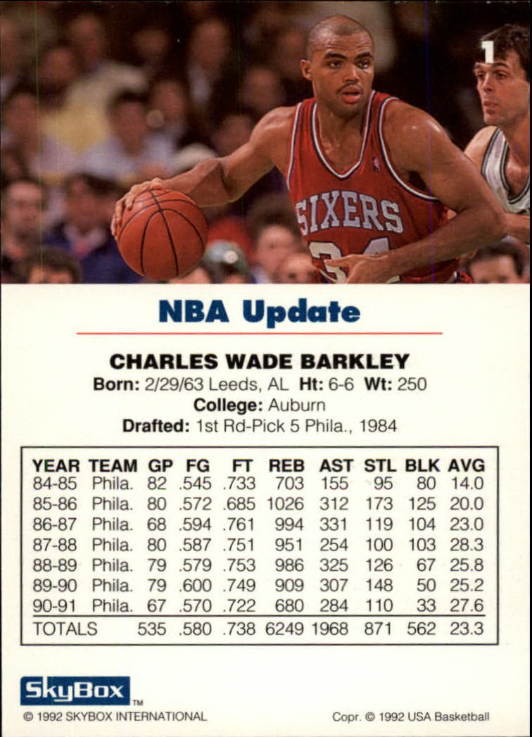 1992 SkyBox USA #1 Charles Barkley/NBA Update back image