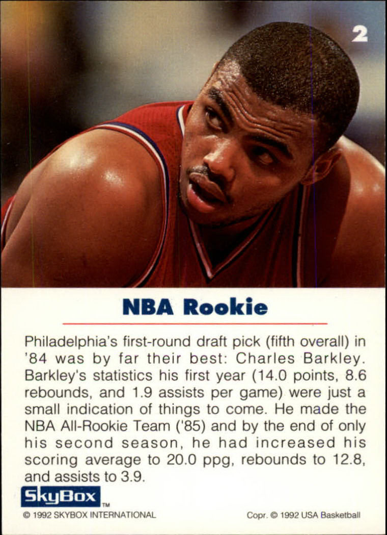 1992 SkyBox USA #2 Charles Barkley/NBA Rookie back image