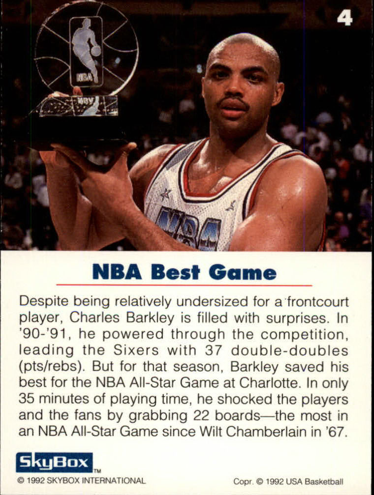 1992 SkyBox USA #4 Charles Barkley/NBA Best Game back image