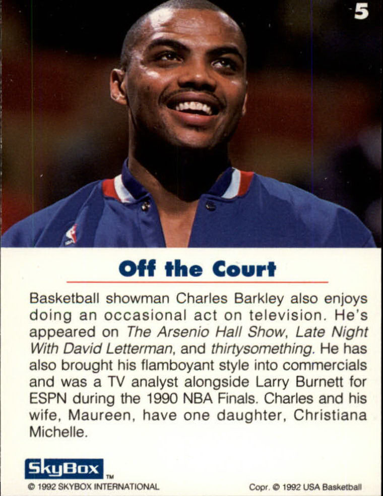 1992 SkyBox USA #5 Charles Barkley/Off the Court back image