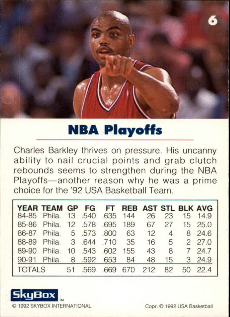 1992 SkyBox USA #6 Charles Barkley/NBA Playoffs back image