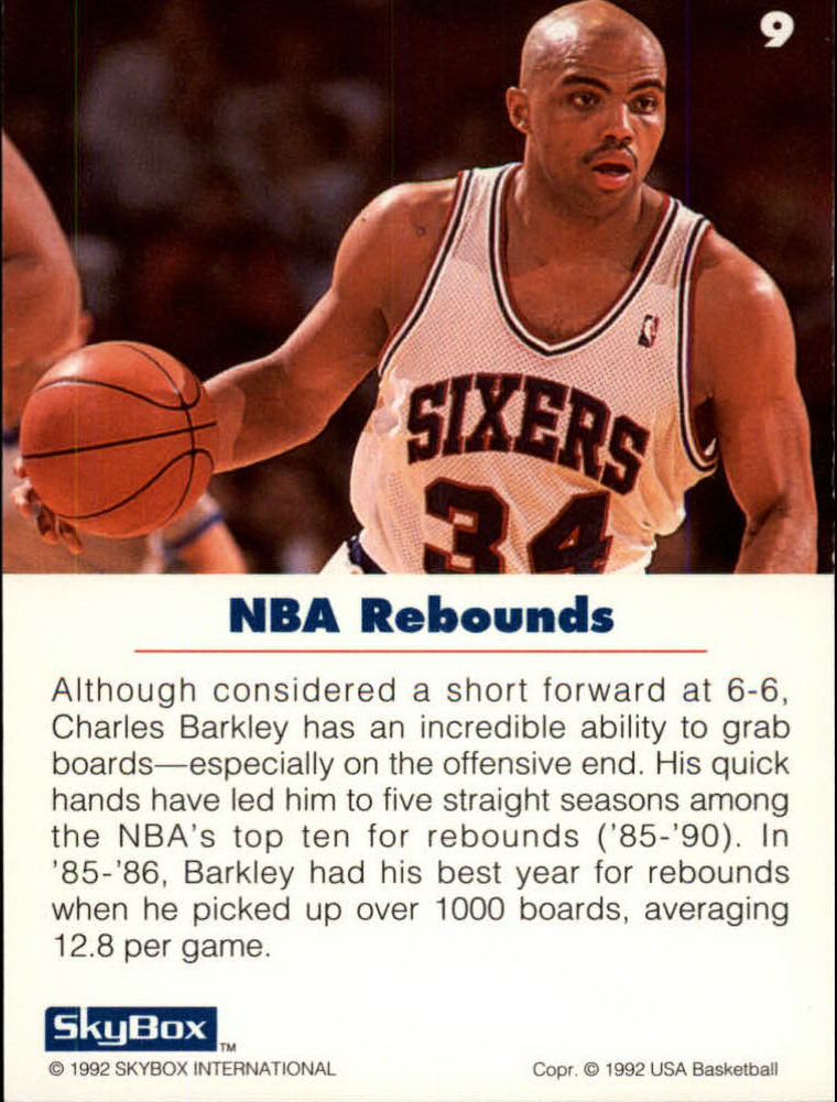 1992 SkyBox USA #9 Charles Barkley/NBA Rebounds back image