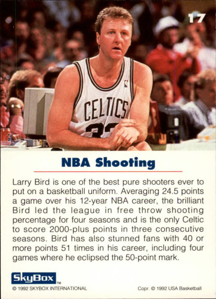 1992 SkyBox USA #17 Larry Bird/NBA Shooting back image