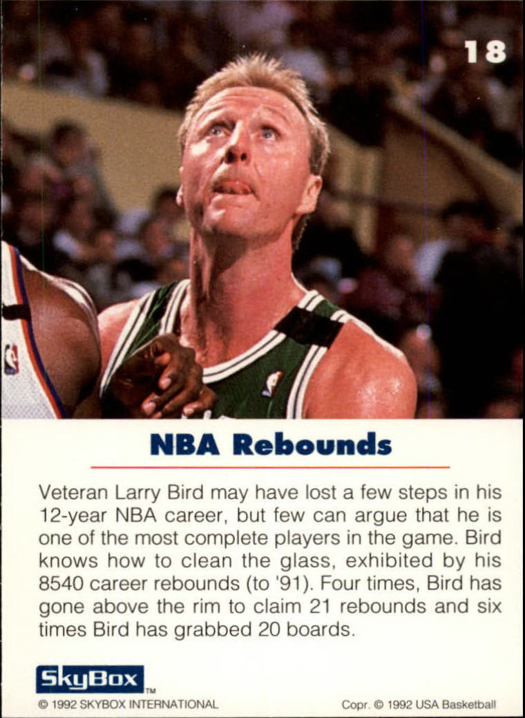 1992 SkyBox USA #18 Larry Bird/NBA Rebounds - NM-MT