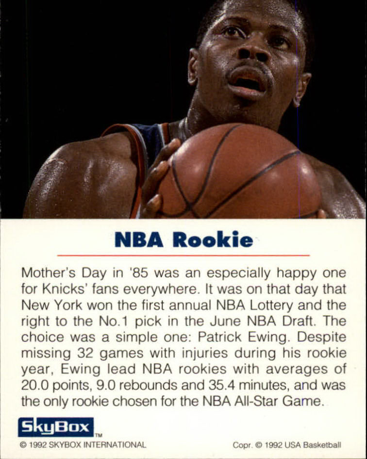 1992 SkyBox USA #20 Patrick Ewing/NBA Rookie back image