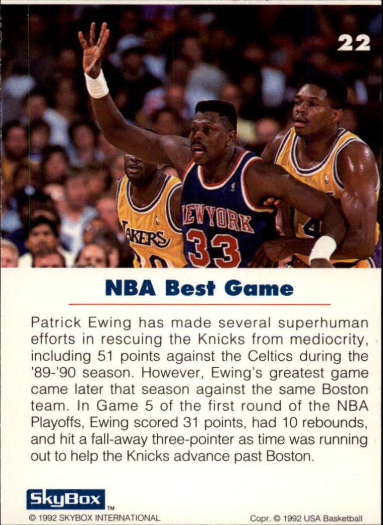 1992 SkyBox USA #22 Patrick Ewing/NBA Best Game back image