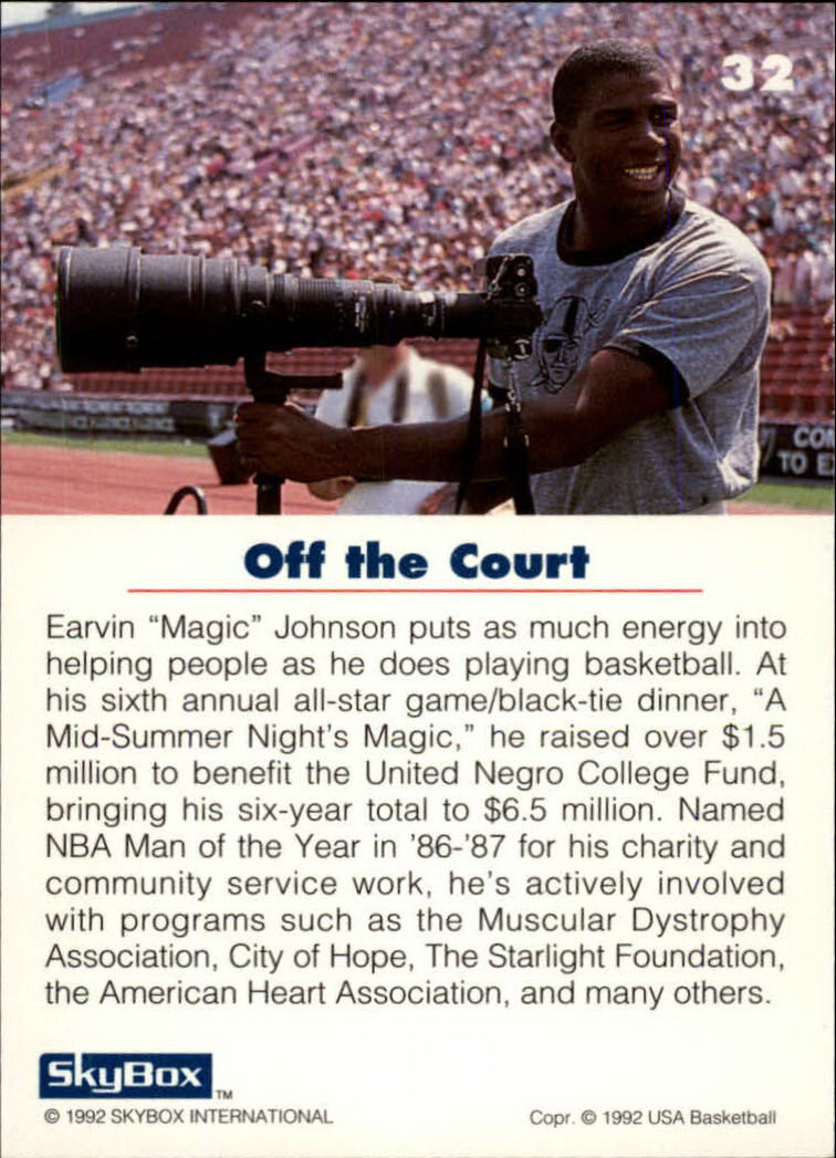 1992 SkyBox USA #32 Magic Johnson/Off the Court back image