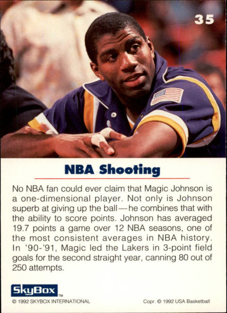1992 SkyBox USA #35 Magic Johnson/NBA Shooting back image