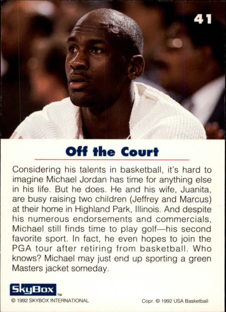 1992 SkyBox USA #41 Michael Jordan/Off the Court back image