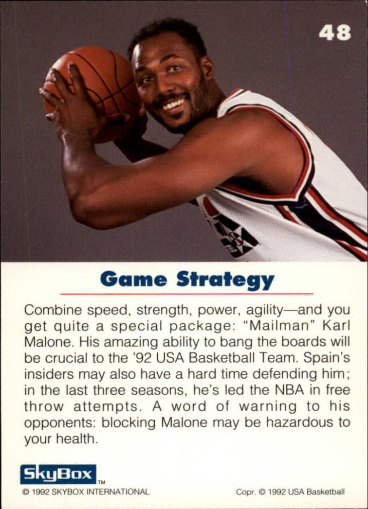 1992 SkyBox USA #48 Karl Malone/Game Strategy back image