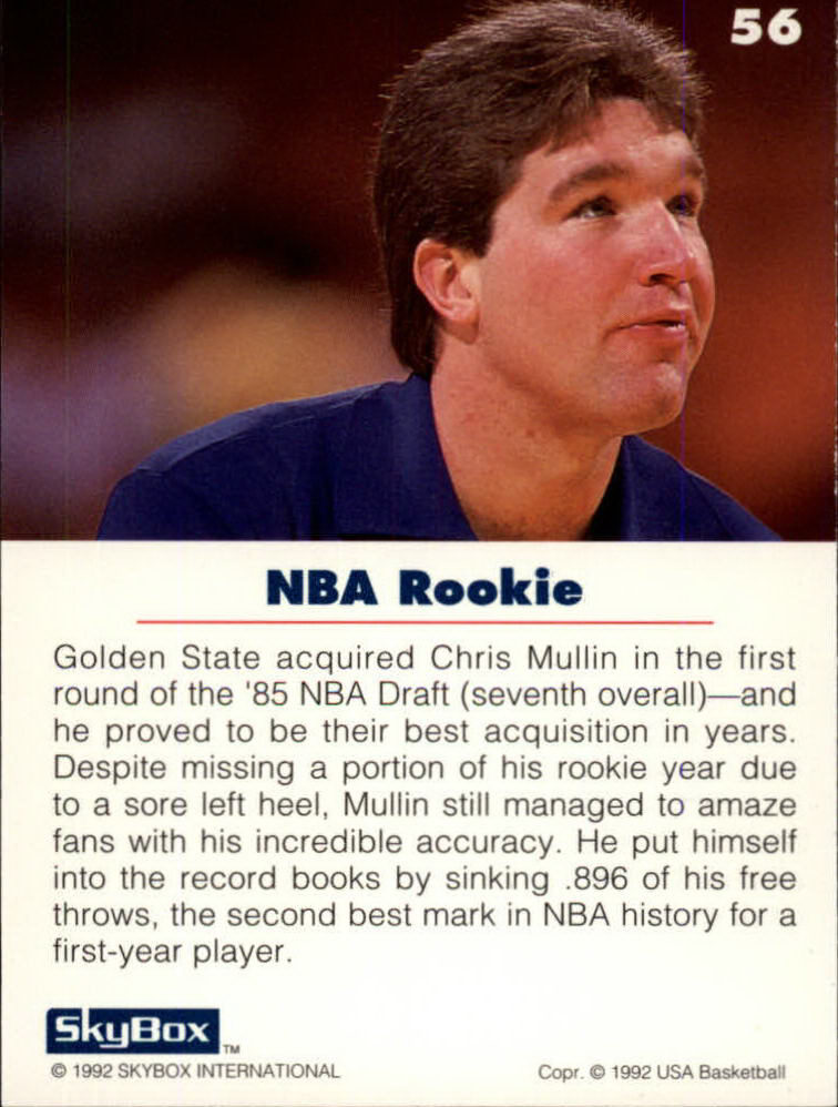 1992 SkyBox USA #56 Chris Mullin/NBA Rookie back image