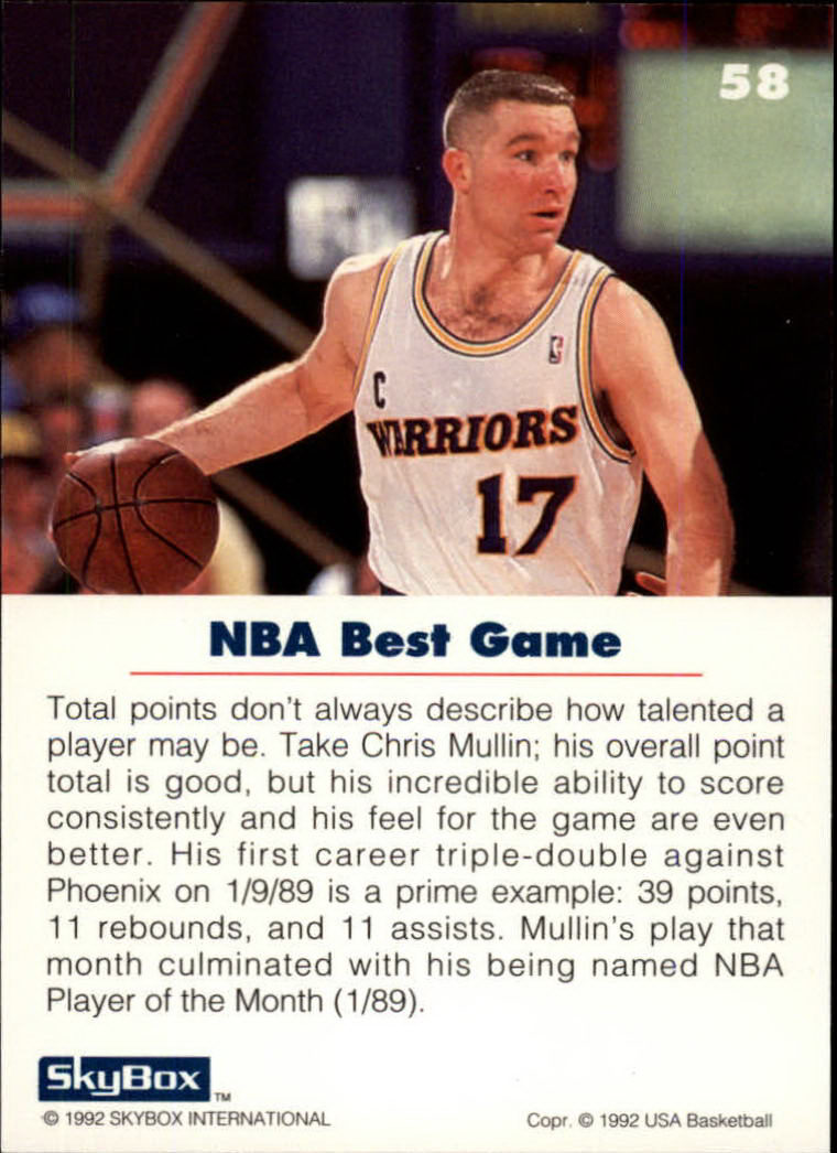 1992 SkyBox USA #58 Chris Mullin/NBA Best Game back image