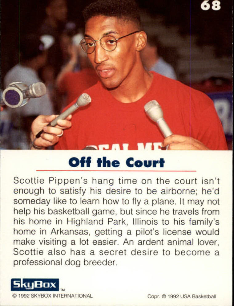 1992 SkyBox USA #68 Scottie Pippen/Off the Court back image