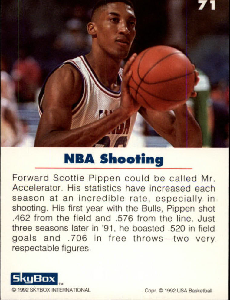 1992 SkyBox USA #71 Scottie Pippen/NBA Shooting back image