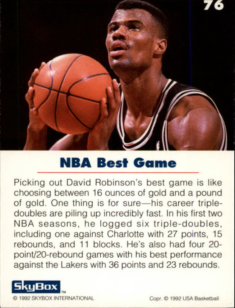 1992 SkyBox USA #76 David Robinson/NBA Best Game back image