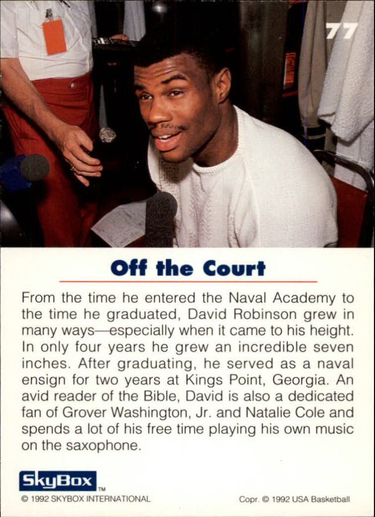 1992 SkyBox USA #77 David Robinson/Off the Court back image