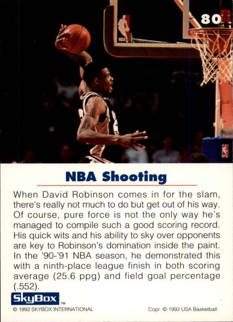 1992 SkyBox USA #80 David Robinson/NBA Shooting back image