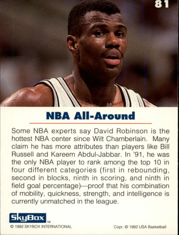 1992 SkyBox USA #81 David Robinson/NBA All-Around back image