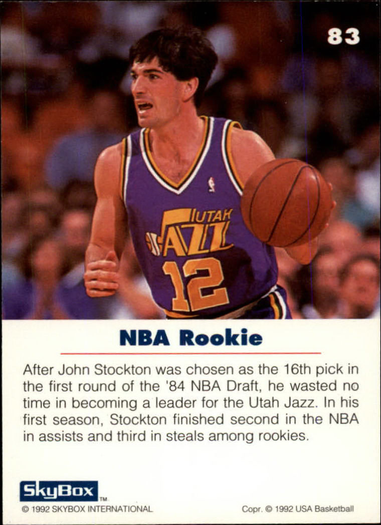 1992 SkyBox USA #83 John Stockton/NBA Rookie back image
