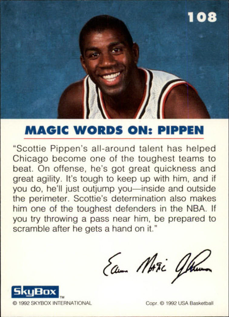 1992 SkyBox USA #108 Magic on Pippen back image