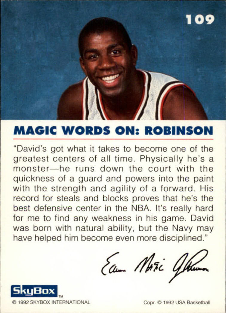 1992 SkyBox USA #109 Magic on Robinson back image