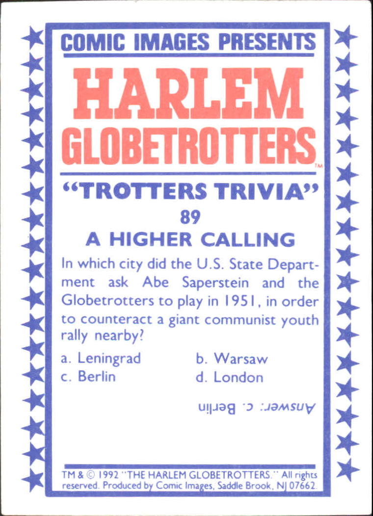 1992 Globetrotters #89 A Higher Calling back image