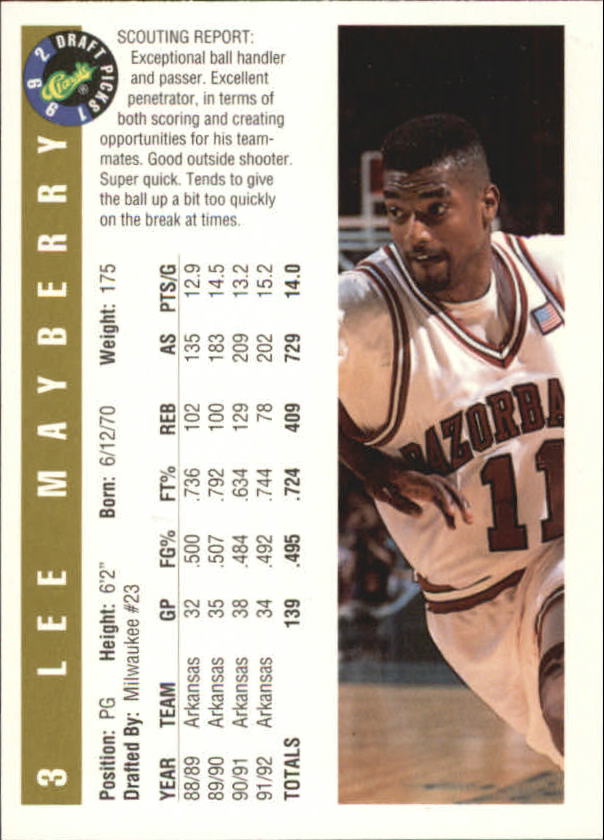 1992 Classic Gold #3 Lee Mayberry back image