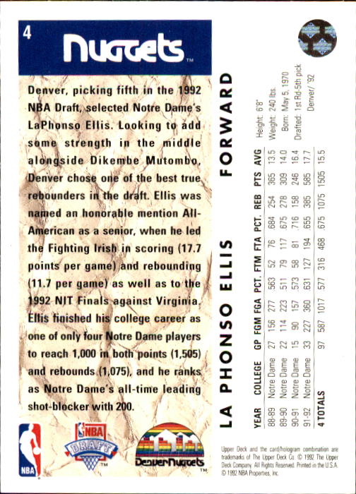 1992-93 Upper Deck #4 LaPhonso Ellis RC back image
