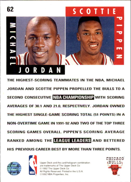 1992-93 Upper Deck #62 Michael Jordan ST/Scottie Pippen back image
