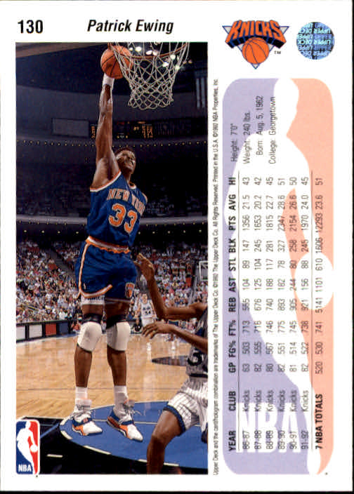 1992-93 Upper Deck #130 Patrick Ewing back image